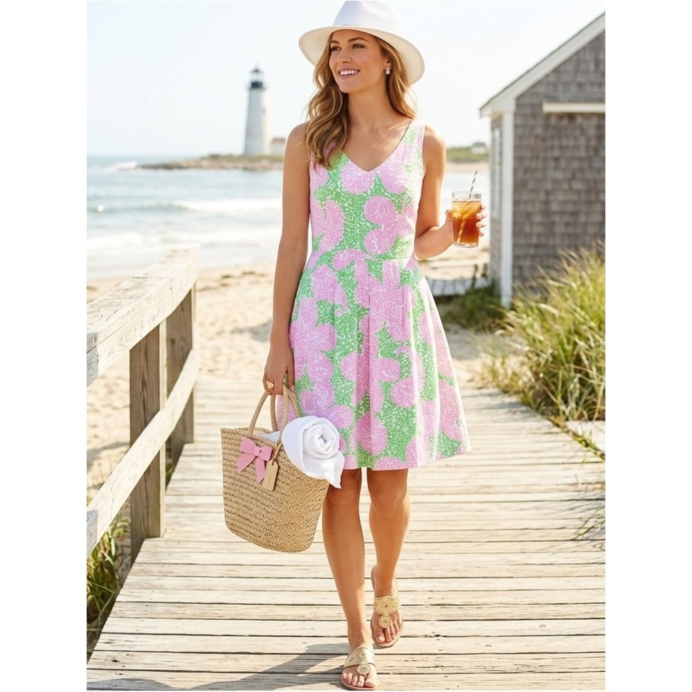 Lilly Pulitzer Pink Green Lexington Dress 4 Limeade Coastal‎ Preppy Garden Party